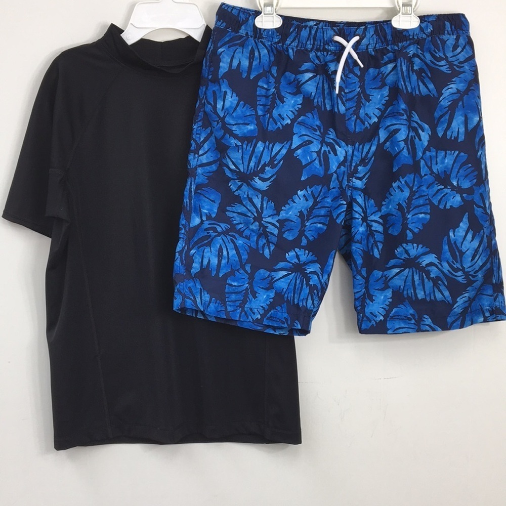 Lands End Boys Swimwear Bundle Shirt and Shorts Size L (14-16) EXCELLENT